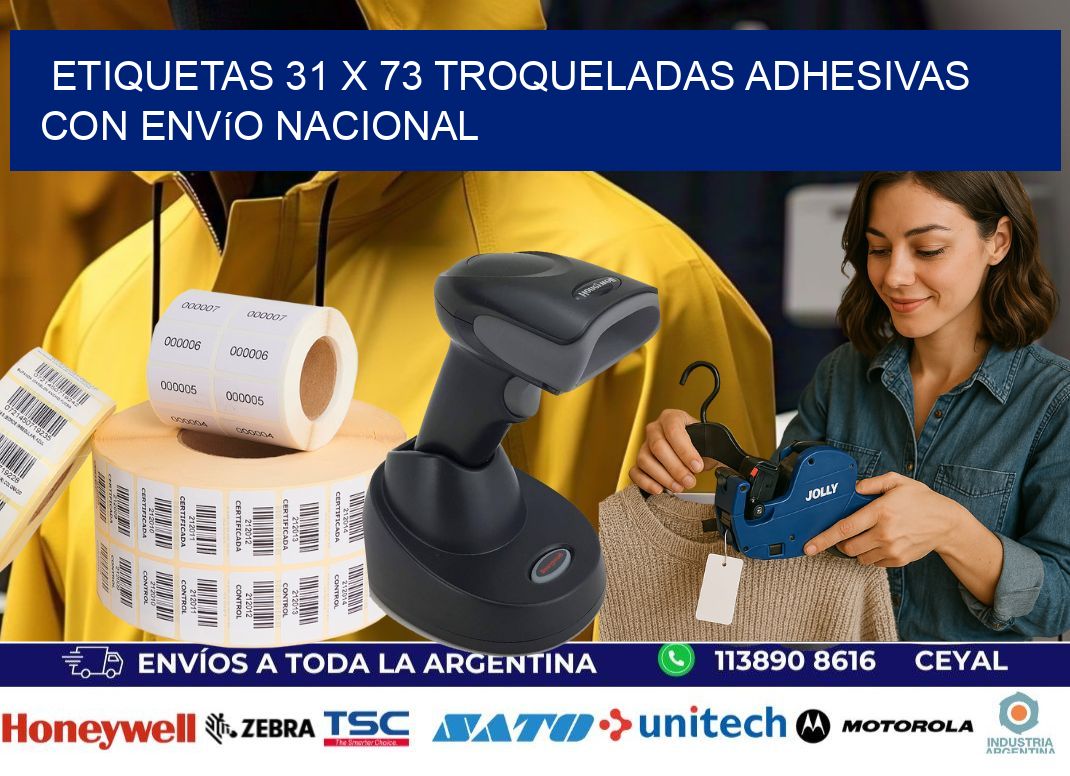 Etiquetas 31 x 73 troqueladas adhesivas con envío nacional