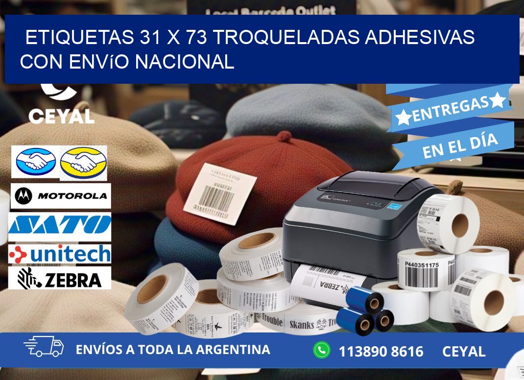 Etiquetas 31 x 73 troqueladas adhesivas con envío nacional