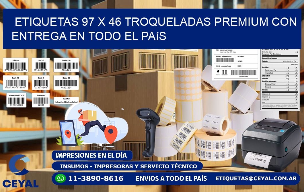 Etiquetas 97 x 46 troqueladas premium con entrega en todo el país
