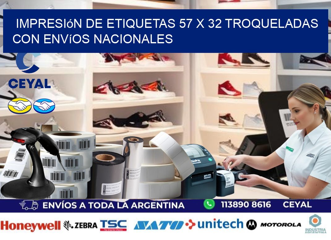 Impresión de etiquetas 57 x 32 troqueladas con envíos nacionales