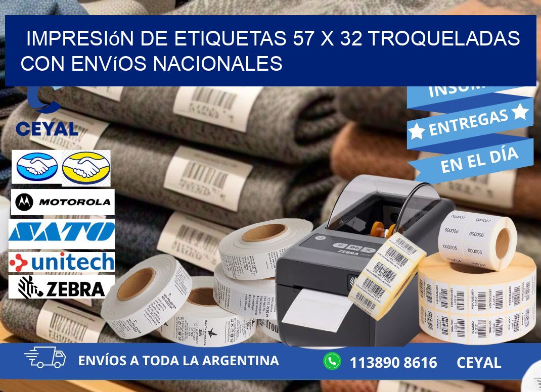 Impresión de etiquetas 57 x 32 troqueladas con envíos nacionales