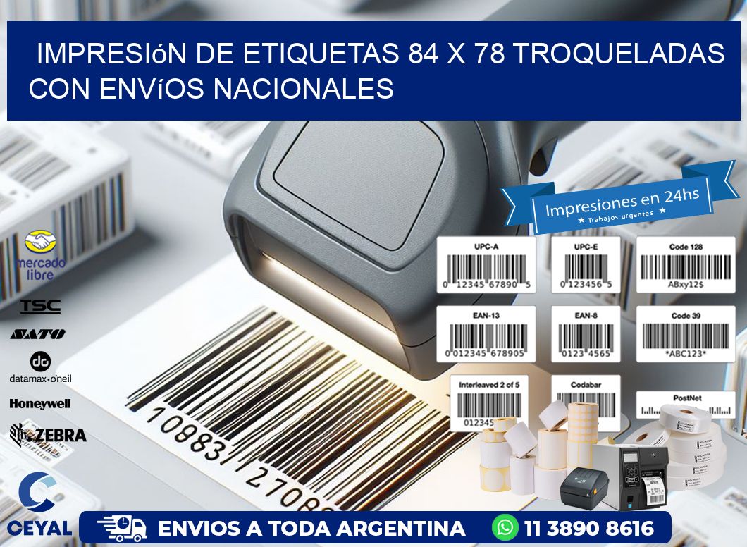 Impresión de etiquetas 84 x 78 troqueladas con envíos nacionales