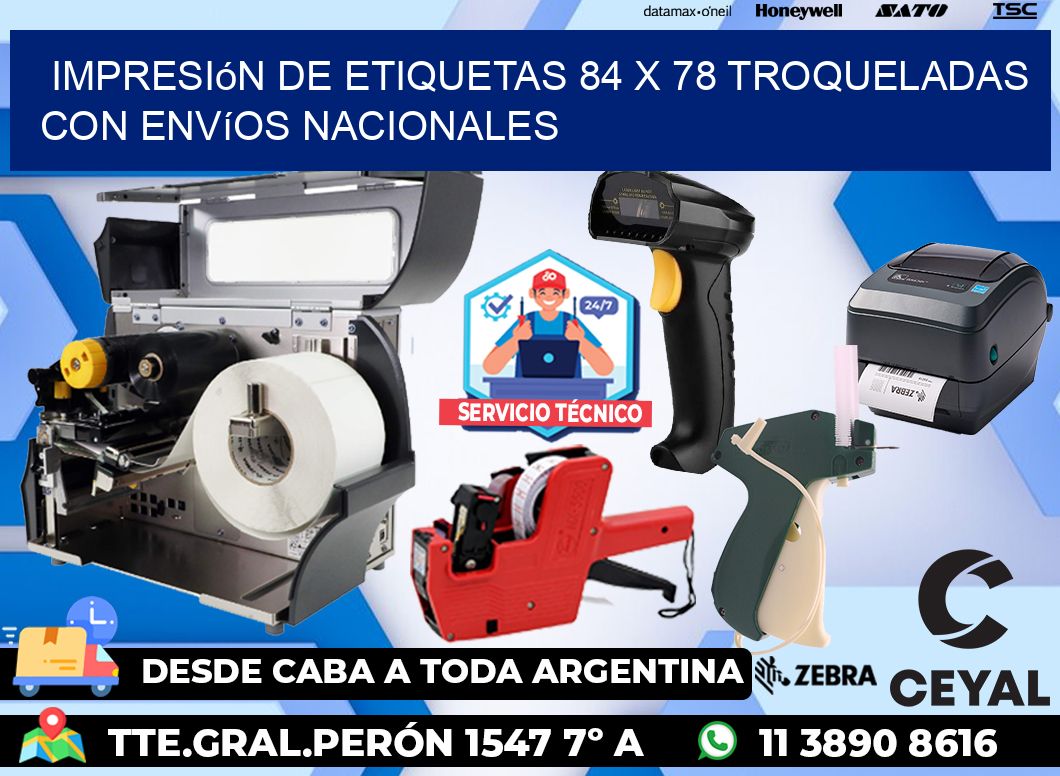 Impresión de etiquetas 84 x 78 troqueladas con envíos nacionales