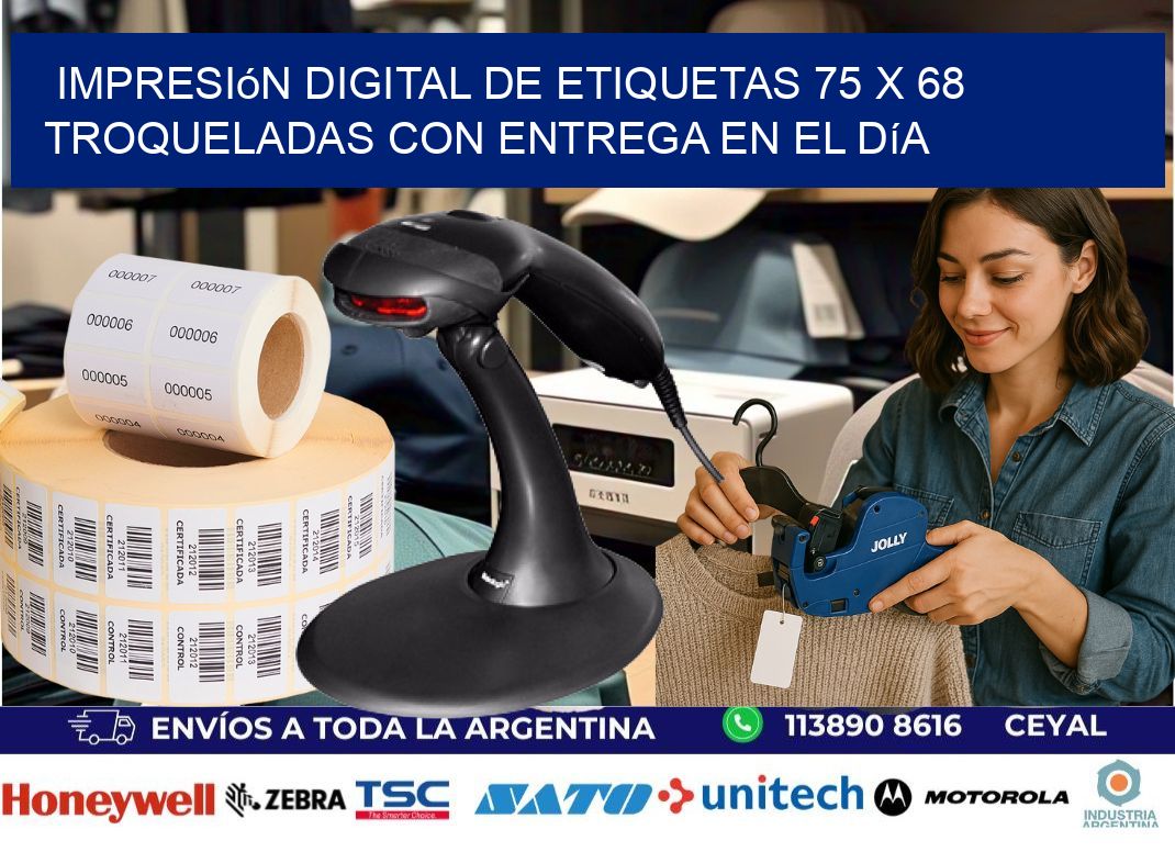 Impresión digital de etiquetas 75 x 68 troqueladas con entrega en el día