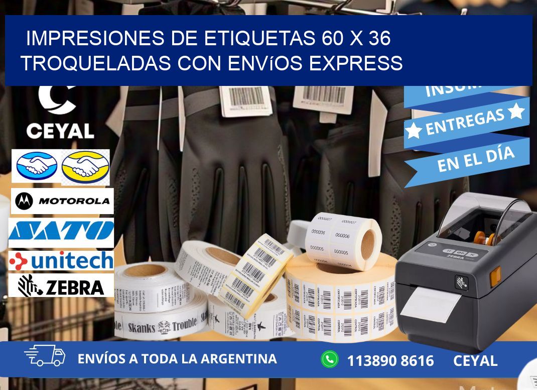 Impresiones de etiquetas 60 x 36 troqueladas con envíos express