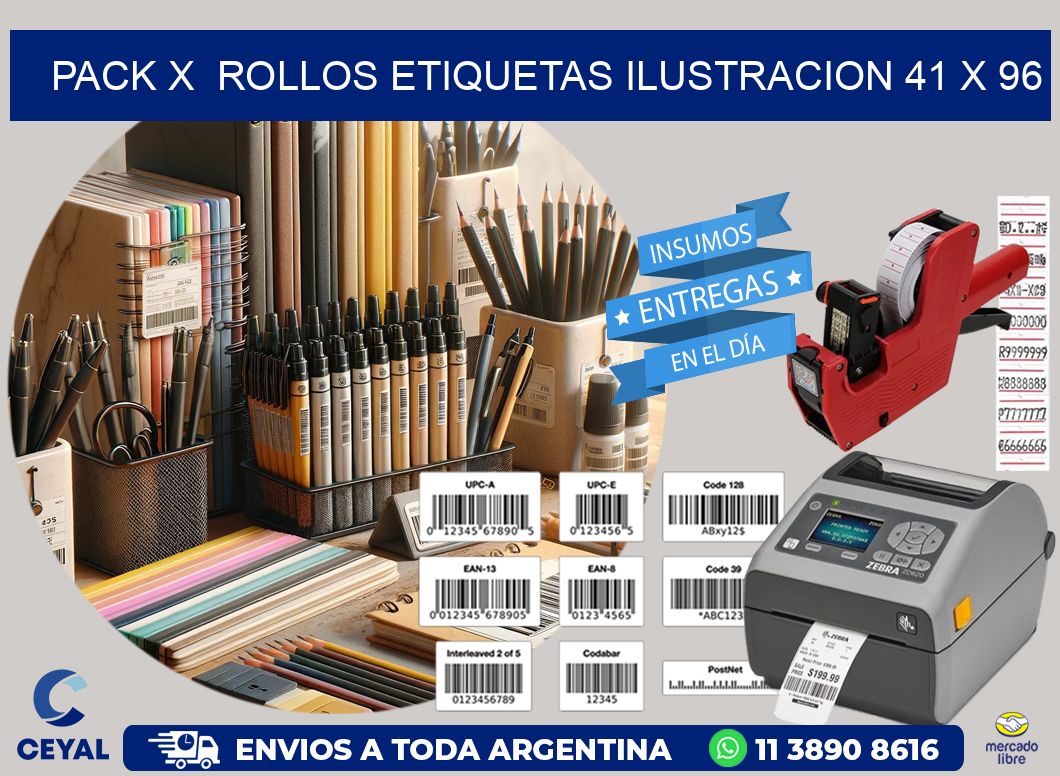 Pack X  Rollos Etiquetas Ilustracion 41 x 96