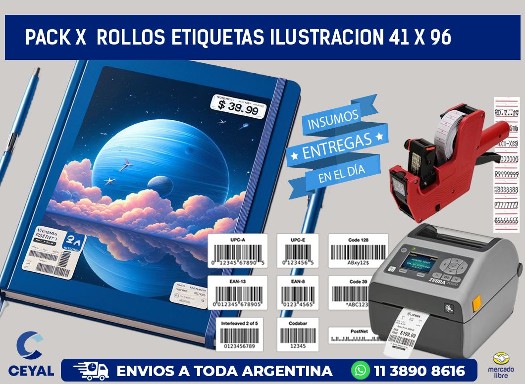 Pack X  Rollos Etiquetas Ilustracion 41 x 96
