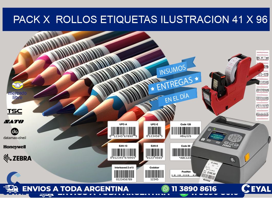 Pack X  Rollos Etiquetas Ilustracion 41 x 96