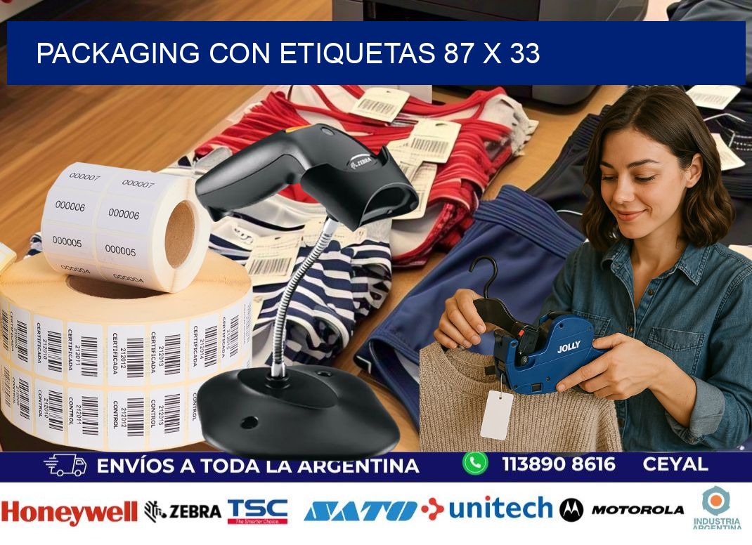 Packaging con etiquetas 87 x 33