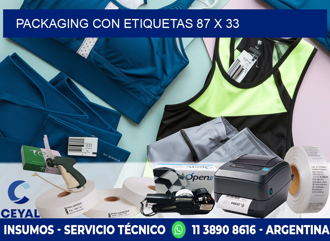Packaging con etiquetas 87 x 33