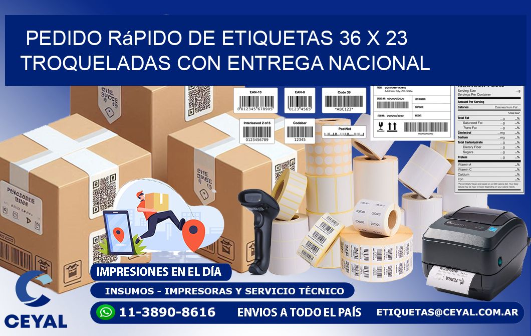 Pedido rápido de etiquetas 36 x 23 troqueladas con entrega nacional