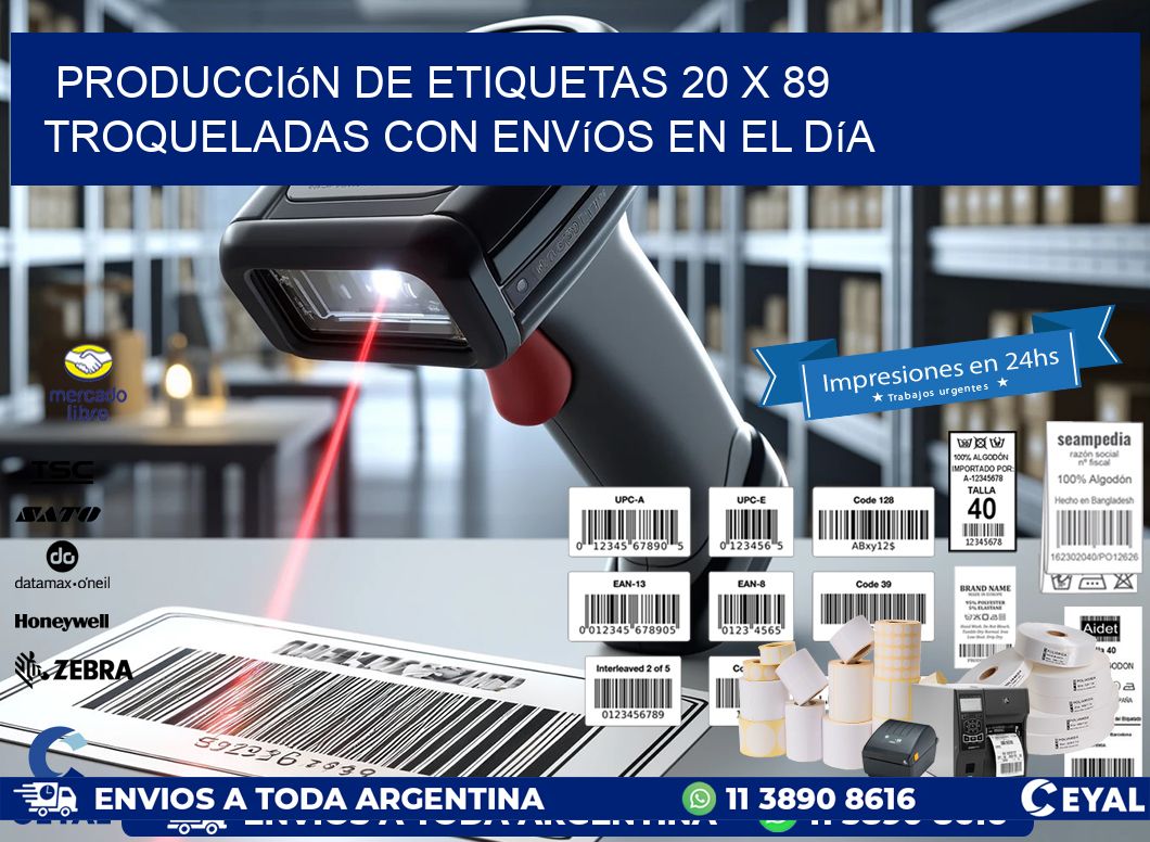 Producción de etiquetas 20 x 89 troqueladas con envíos en el día