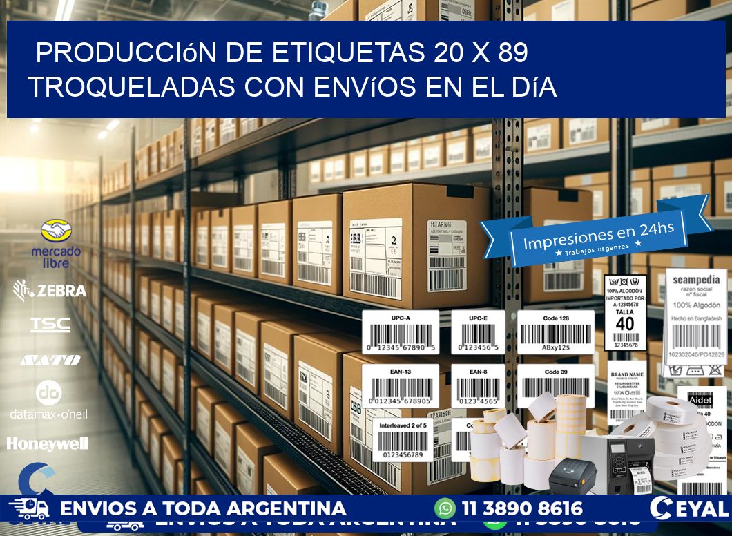 Producción de etiquetas 20 x 89 troqueladas con envíos en el día