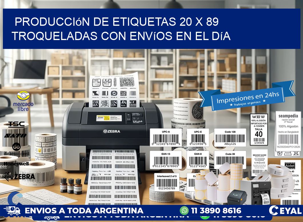 Producción de etiquetas 20 x 89 troqueladas con envíos en el día