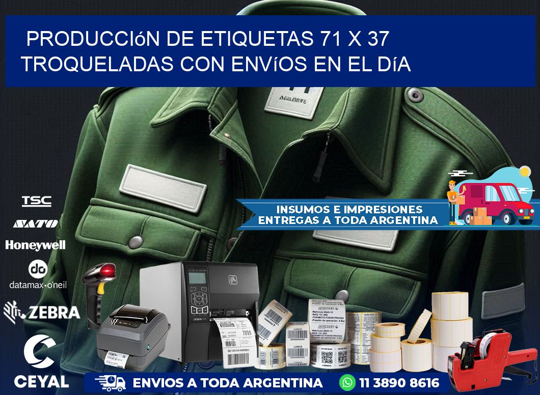 Producción de etiquetas 71 x 37 troqueladas con envíos en el día
