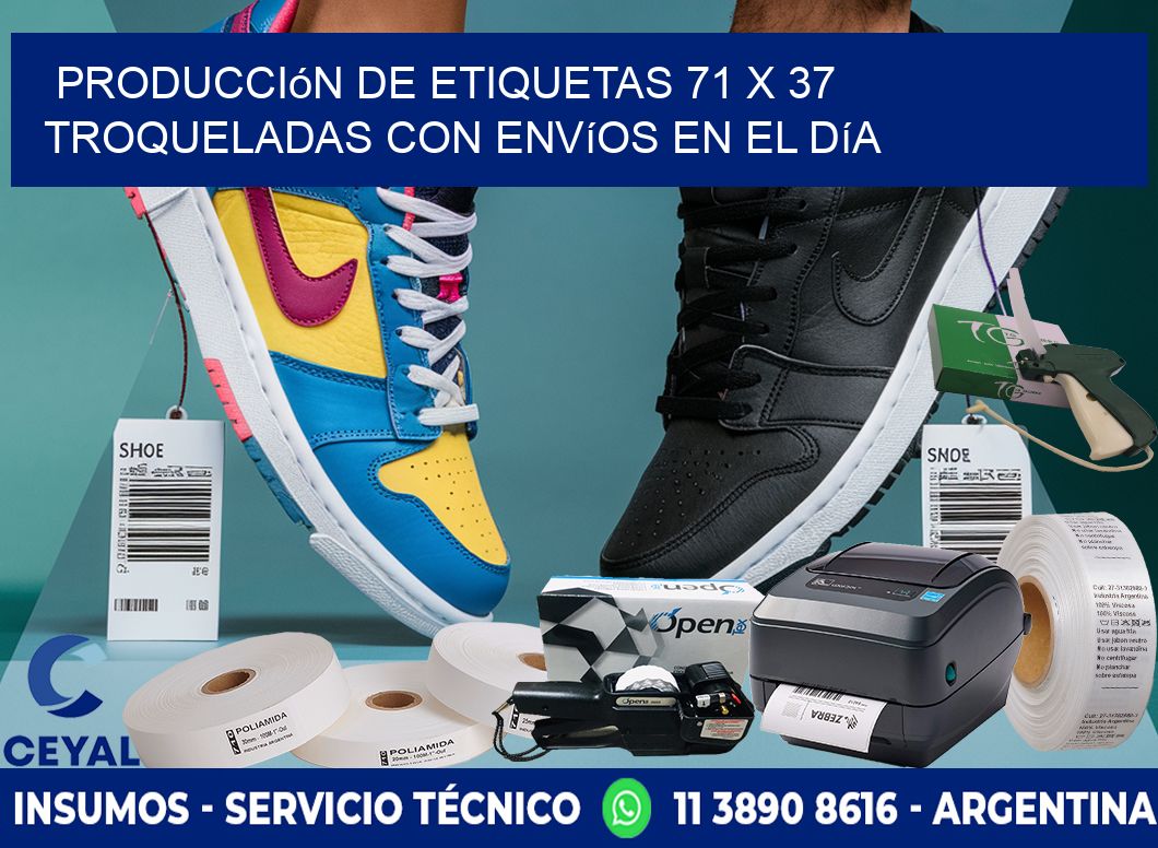 Producción de etiquetas 71 x 37 troqueladas con envíos en el día