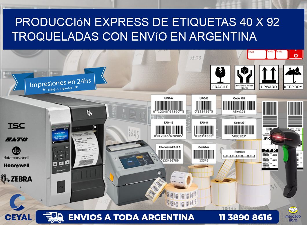 Producción express de etiquetas 40 x 92 troqueladas con envío en Argentina