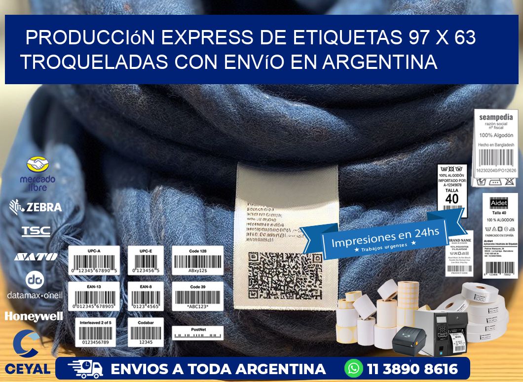 Producción express de etiquetas 97 x 63 troqueladas con envío en Argentina