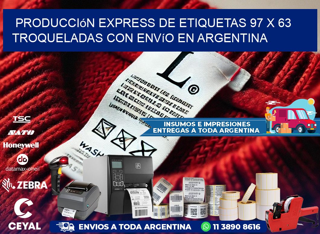 Producción express de etiquetas 97 x 63 troqueladas con envío en Argentina