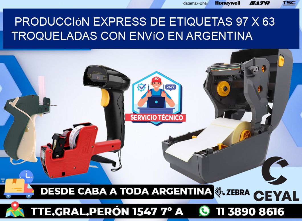 Producción express de etiquetas 97 x 63 troqueladas con envío en Argentina