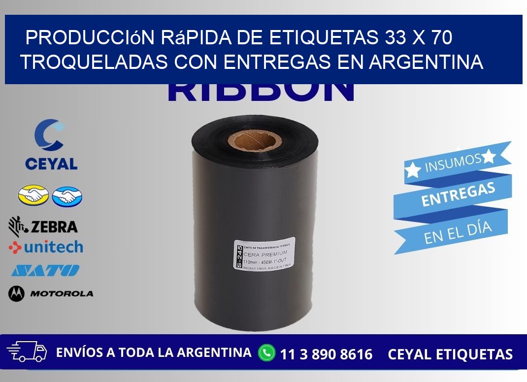 Producción rápida de etiquetas 33 x 70 troqueladas con entregas en Argentina