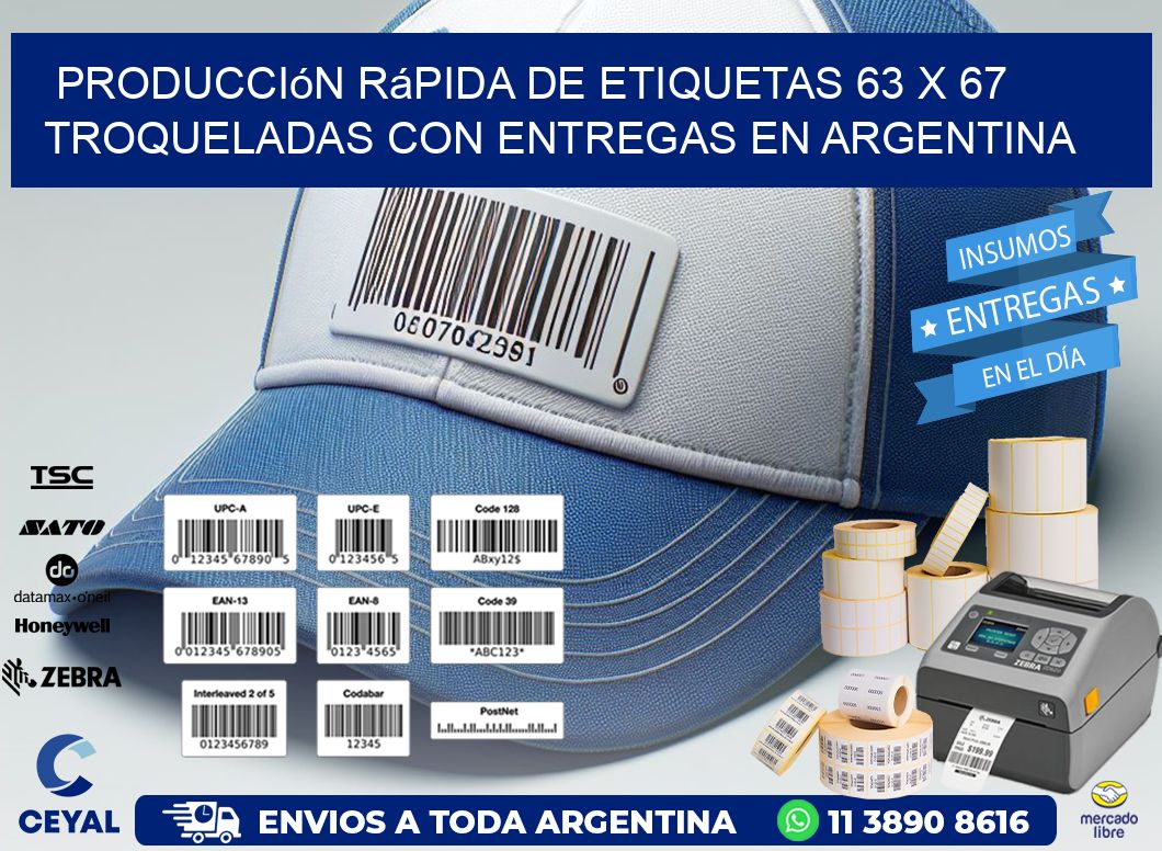 Producción rápida de etiquetas 63 x 67 troqueladas con entregas en Argentina