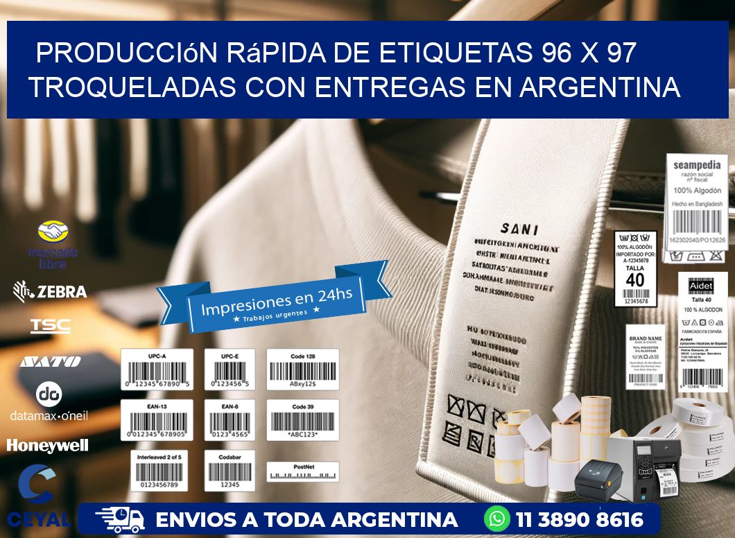 Producción rápida de etiquetas 96 x 97 troqueladas con entregas en Argentina