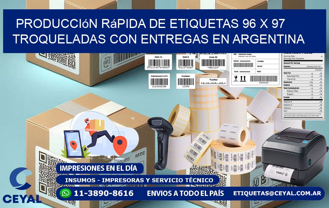 Producción rápida de etiquetas 96 x 97 troqueladas con entregas en Argentina