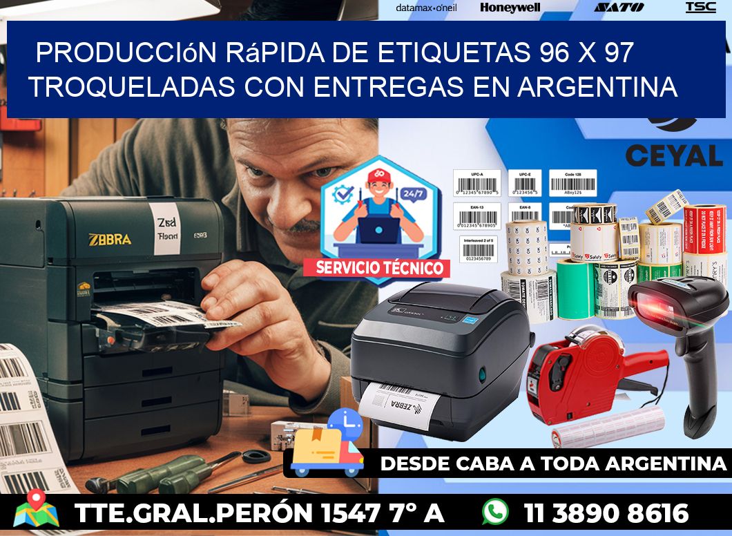 Producción rápida de etiquetas 96 x 97 troqueladas con entregas en Argentina