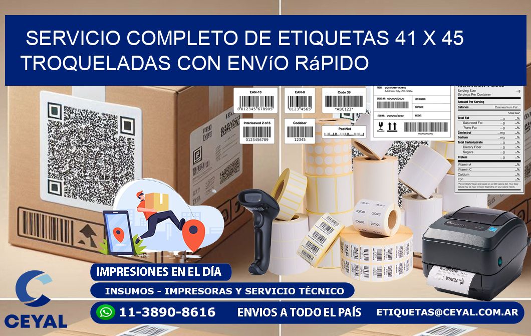 Servicio completo de etiquetas 41 x 45 troqueladas con envío rápido