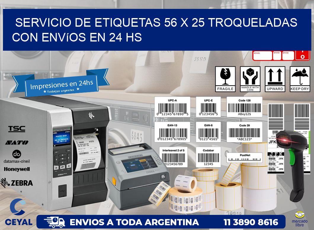 Servicio de etiquetas 56 x 25 troqueladas con envíos en 24 hs