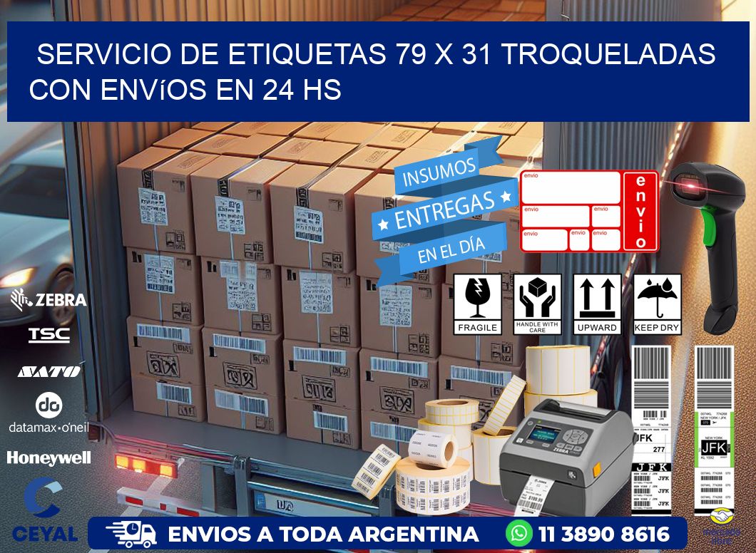 Servicio de etiquetas 79 x 31 troqueladas con envíos en 24 hs