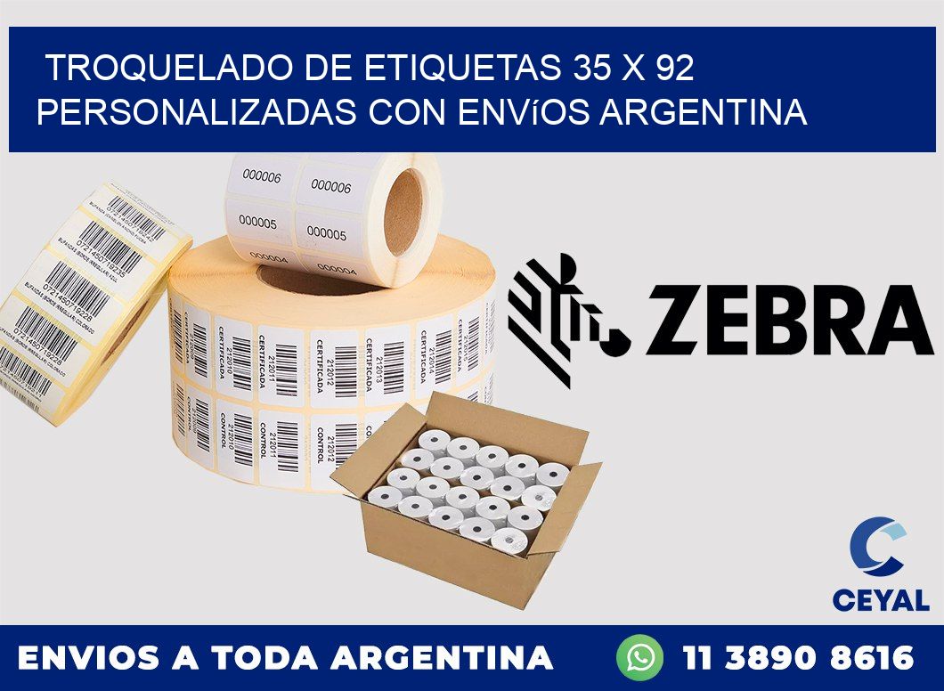 Troquelado de etiquetas 35 x 92 personalizadas con envíos Argentina