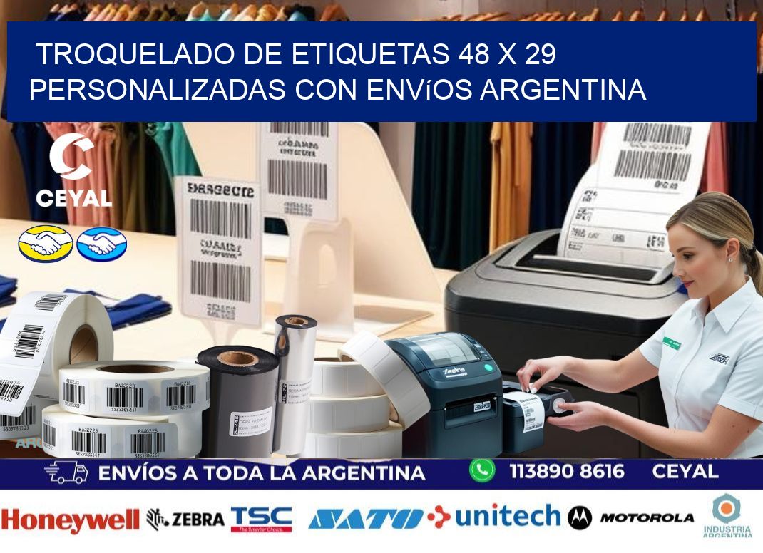 Troquelado de etiquetas 48 x 29 personalizadas con envíos Argentina