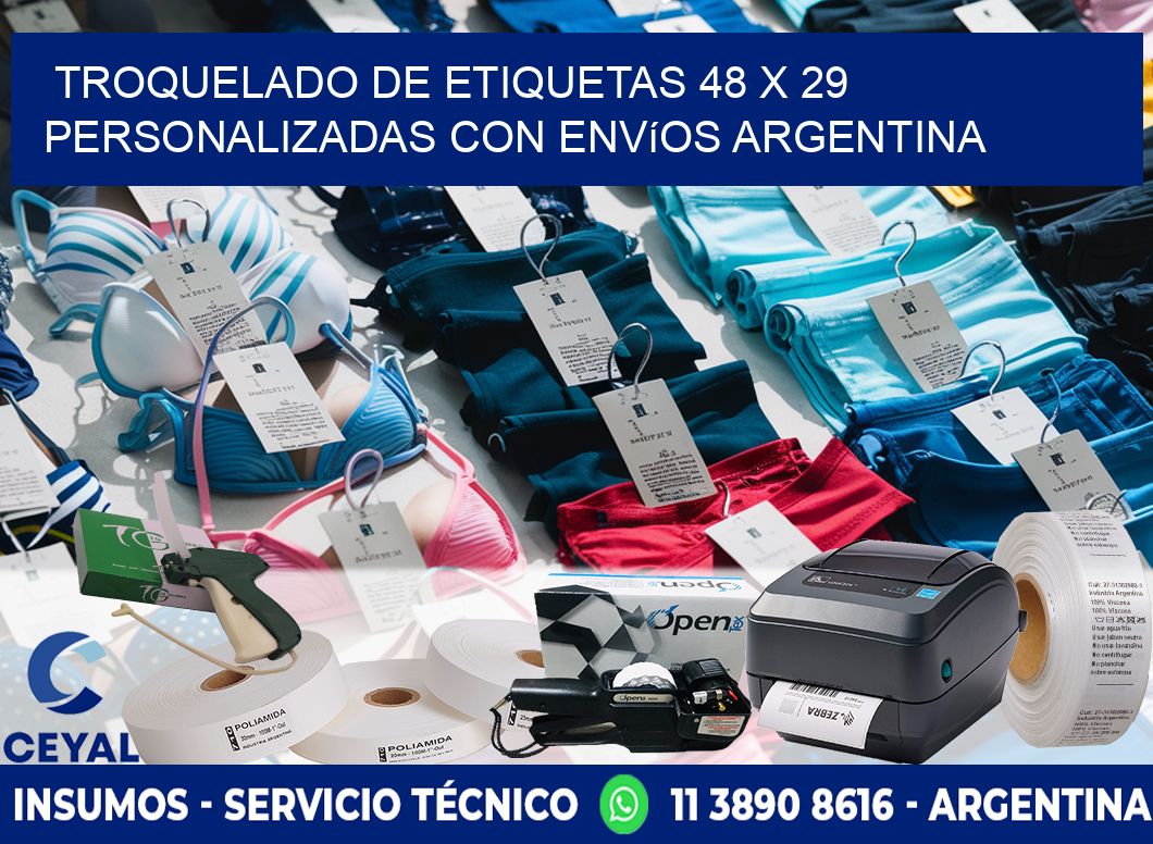 Troquelado de etiquetas 48 x 29 personalizadas con envíos Argentina
