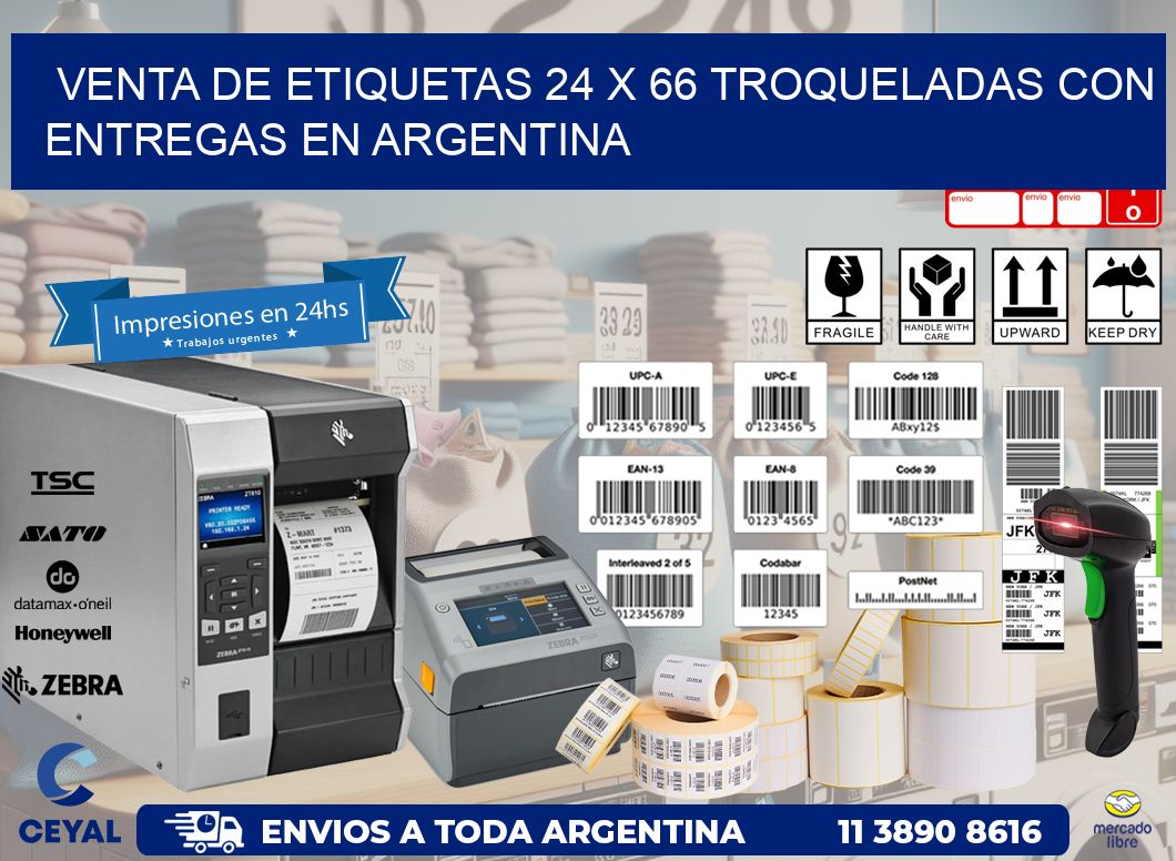 Venta de etiquetas 24 x 66 troqueladas con entregas en Argentina
