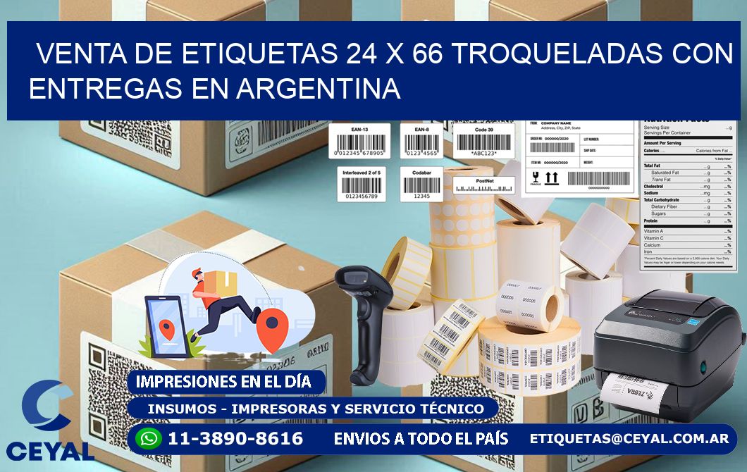 Venta de etiquetas 24 x 66 troqueladas con entregas en Argentina