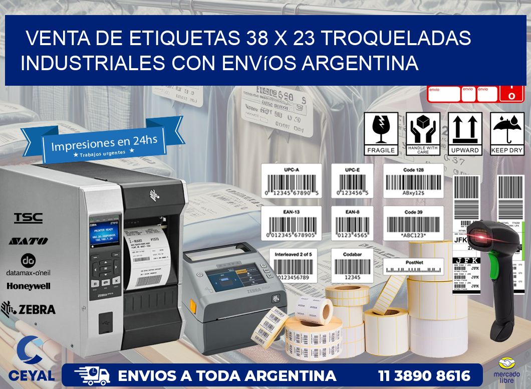 Venta de etiquetas 38 x 23 troqueladas industriales con envíos Argentina