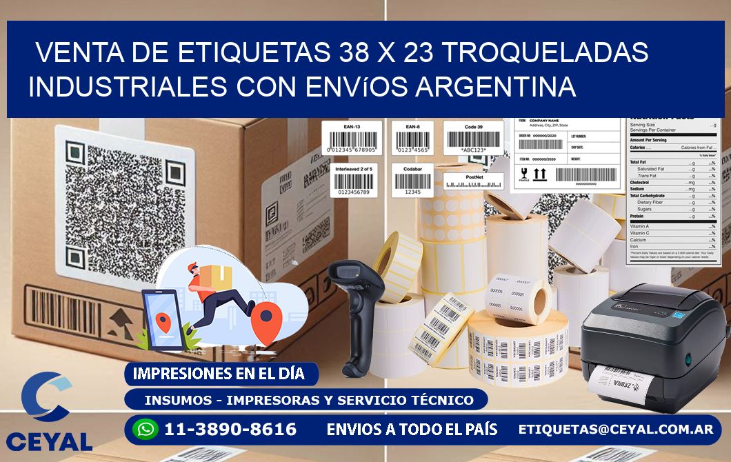 Venta de etiquetas 38 x 23 troqueladas industriales con envíos Argentina