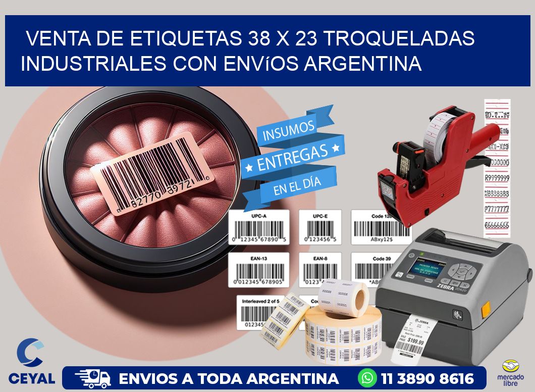 Venta de etiquetas 38 x 23 troqueladas industriales con envíos Argentina