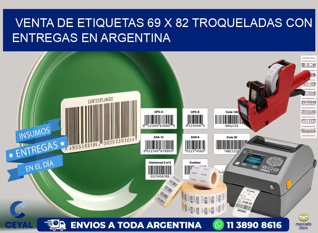 Venta de etiquetas 69 x 82 troqueladas con entregas en Argentina