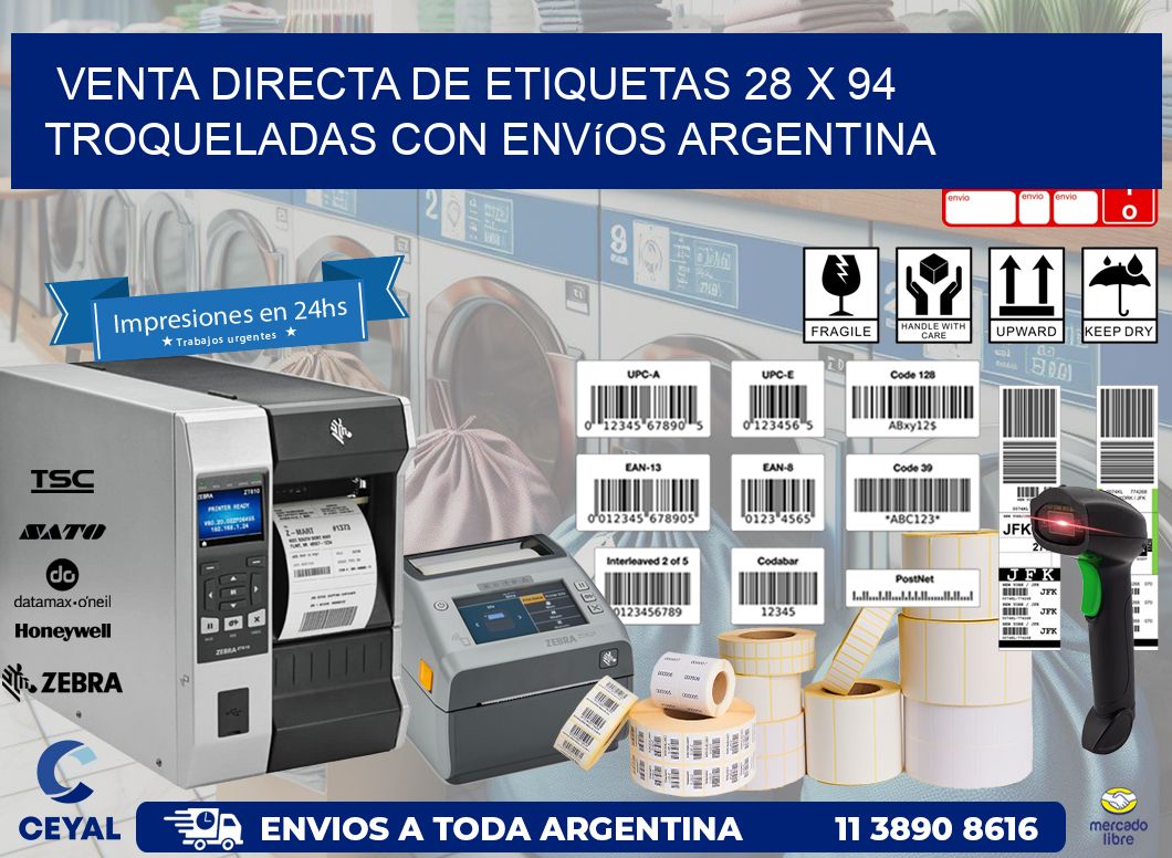 Venta directa de etiquetas 28 x 94 troqueladas con envíos Argentina