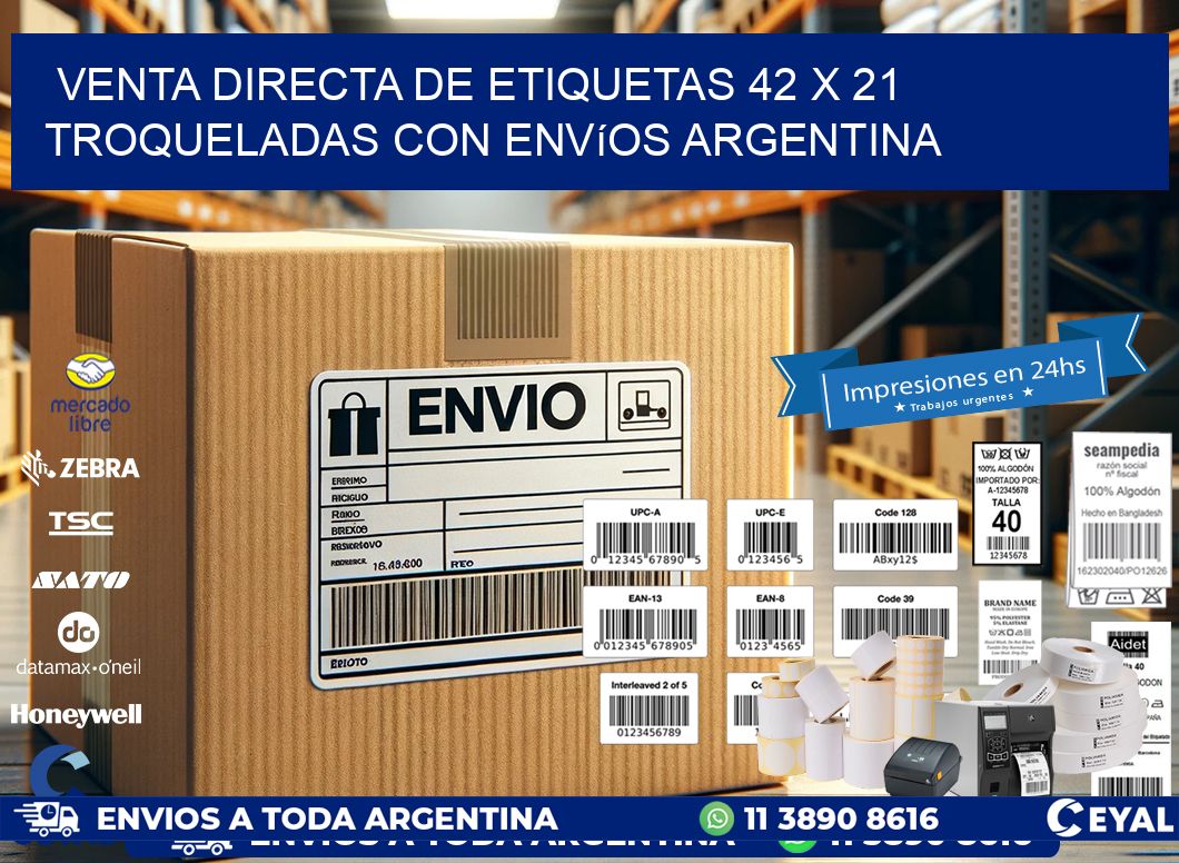 Venta directa de etiquetas 42 x 21 troqueladas con envíos Argentina