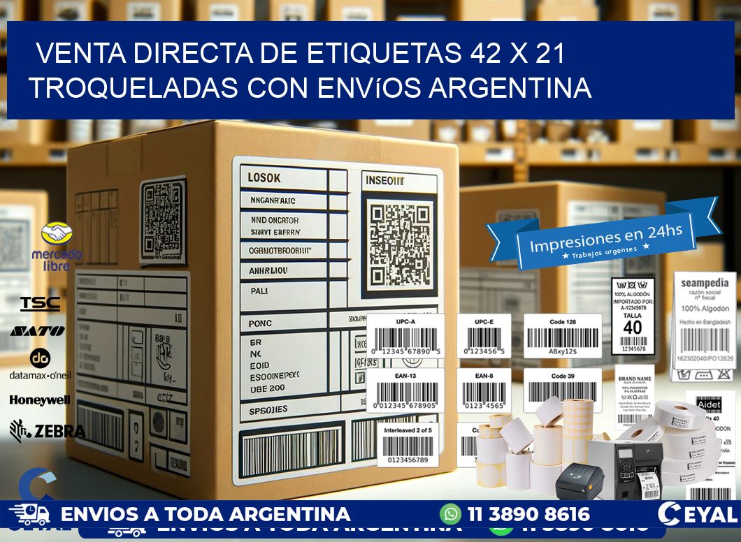 Venta directa de etiquetas 42 x 21 troqueladas con envíos Argentina