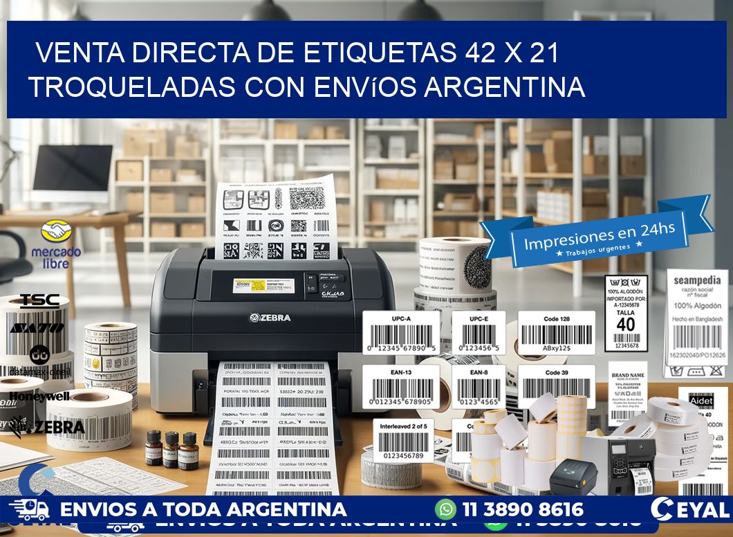 Venta directa de etiquetas 42 x 21 troqueladas con envíos Argentina