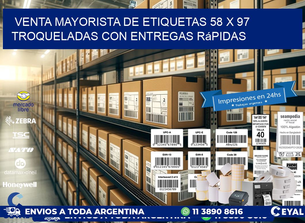 Venta mayorista de etiquetas 58 x 97 troqueladas con entregas rápidas
