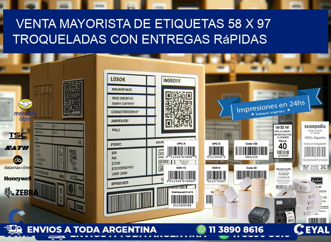 Venta mayorista de etiquetas 58 x 97 troqueladas con entregas rápidas