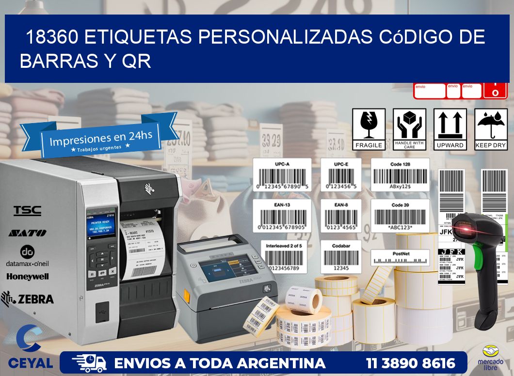 18360 etiquetas personalizadas código de barras y QR