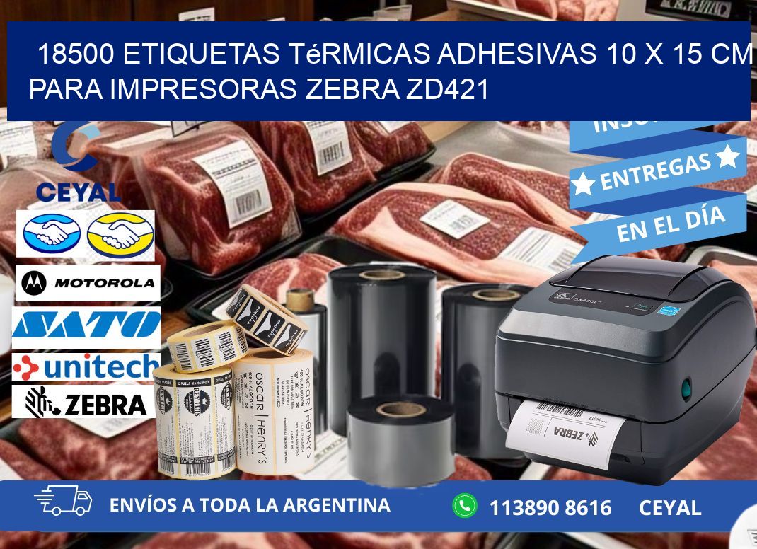 18500 Etiquetas Térmicas Adhesivas 10 x 15 cm para Impresoras Zebra ZD421