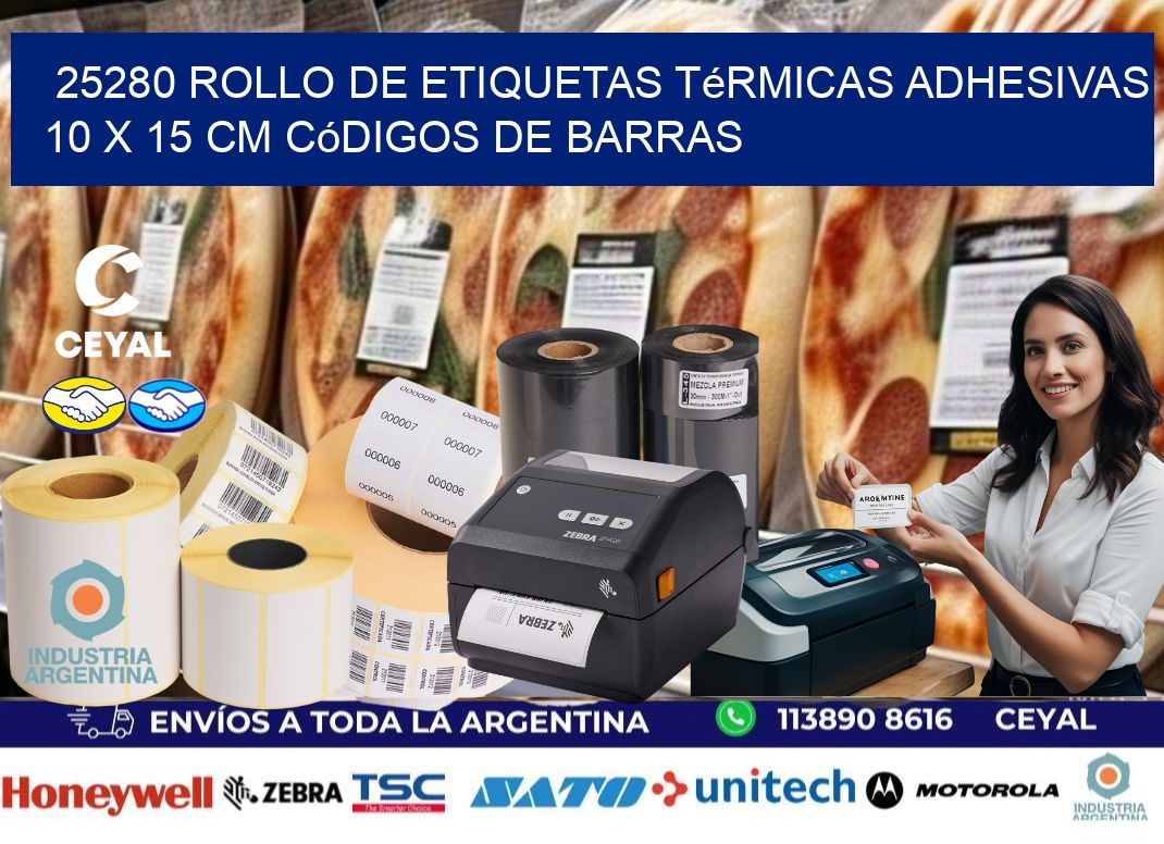 25280 Rollo de Etiquetas Térmicas Adhesivas 10 x 15 cm Códigos de Barras